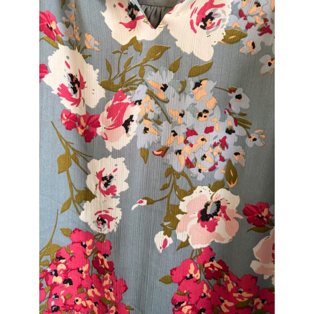 Umgee Blue Floral Flutter Sleeve V-Neck Mini Shift Dress Womens Medium - Picture 6 of 7